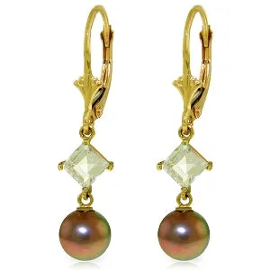 5 Carat 14K Solid Yellow Gold Retribution Aquamarine Pearl Earrings