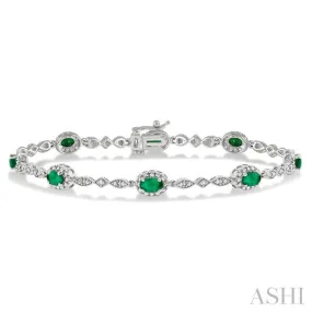 5x3 MM Oval Cut Emerald and 1/20 Ctw Single Cut Diamond Bracelet in 14K White Gold