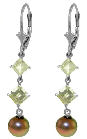 6.5 Carat 14K Solid Yellow Gold Chandelier Earrings Aquamarine Pearl