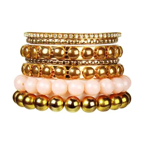 7-Piece Retro Burnished Gold Inlaid Rhinestones Bangle Bracelet Set