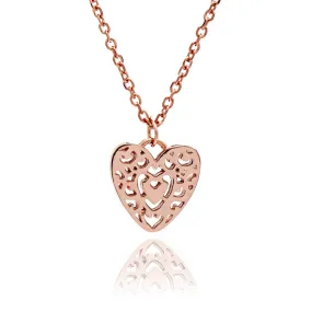 70%   DISCOUNT  Ladies/ Girls 18ct Rose Gold Vermeil  Filigree Heart Charm Stacking Pendant Necklace