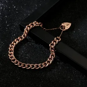 7mm Rose Gold Heart Padlock Bracelet Safety Chain 8 Inch