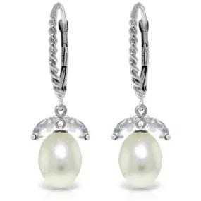 9 Carat 14K Solid White Gold Leverback Earrings Aquamarine Pearl