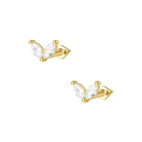 925 Silver Double Leaf Square CZ Diamond Front And Back Earring