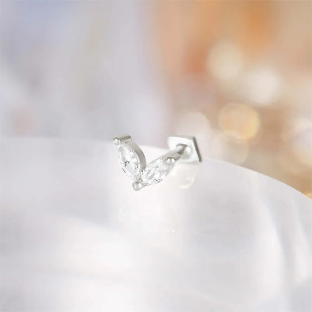 925 Silver Double Leaf Square CZ Diamond Front And Back Earring