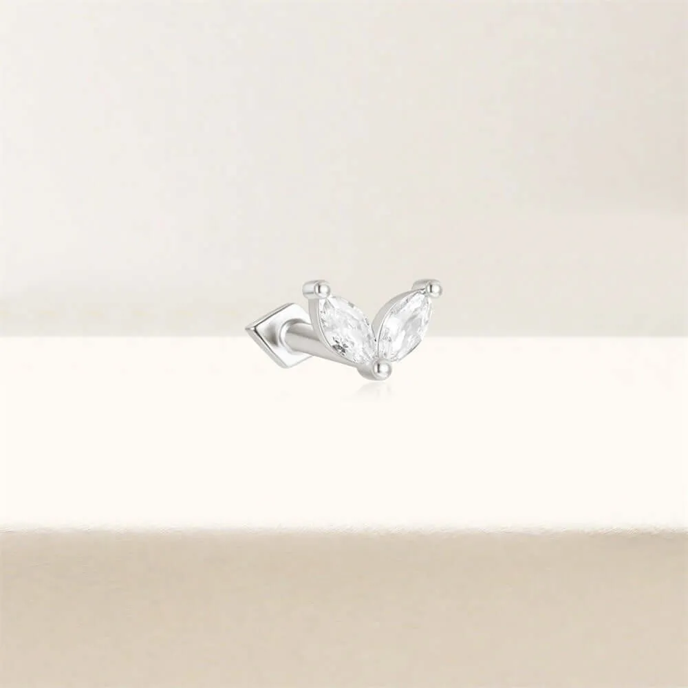 925 Silver Double Leaf Square CZ Diamond Front And Back Earring