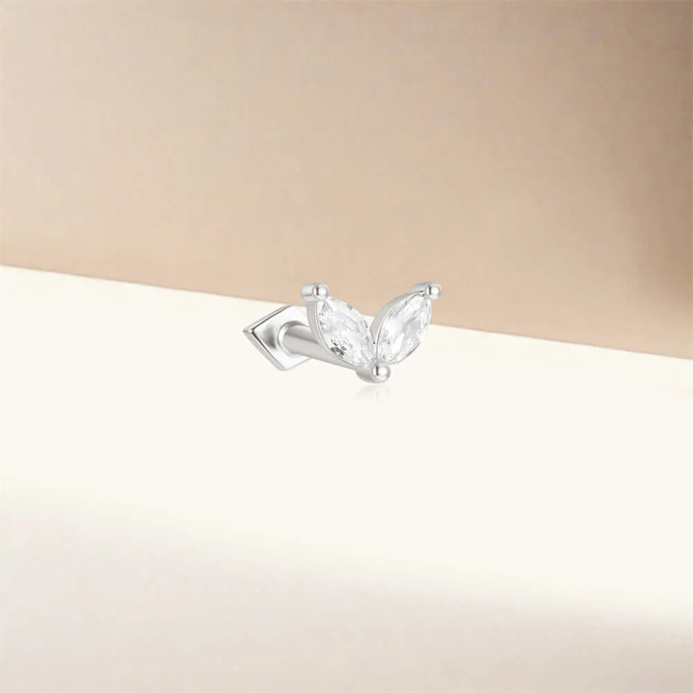 925 Silver Double Leaf Square CZ Diamond Front And Back Earring