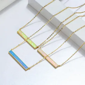 925 Sterling Silver and 14K Gold-Filled Opal Bar Pendant Necklace