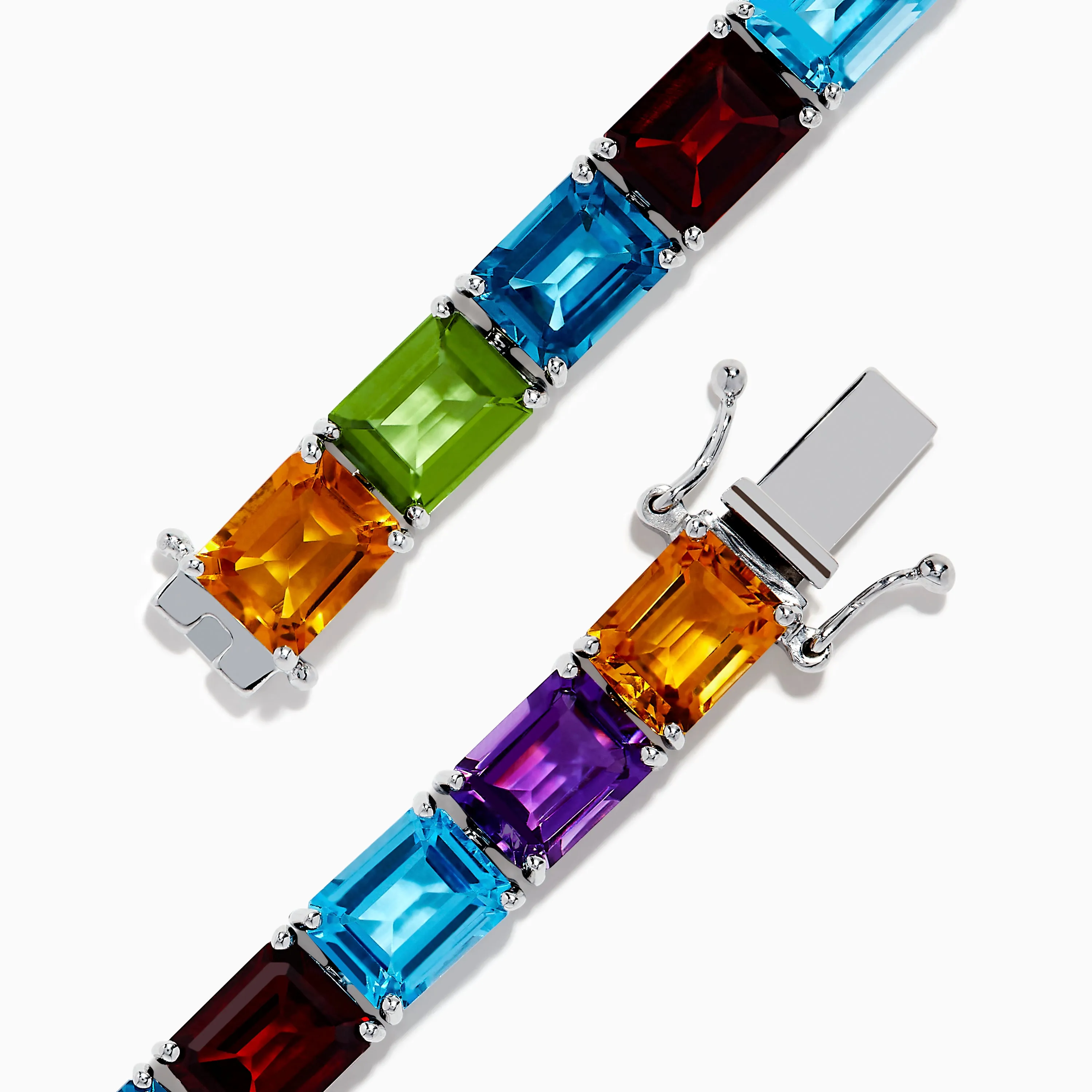 925 Sterling Silver Multi Gemstone Tennis Bracelet