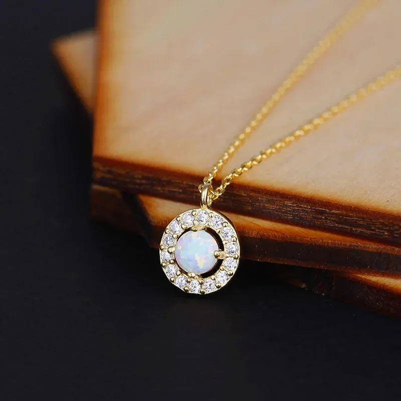 925 Sterling Silver Necklace Charm Jewelry - Round Opal Zircon - Xm420