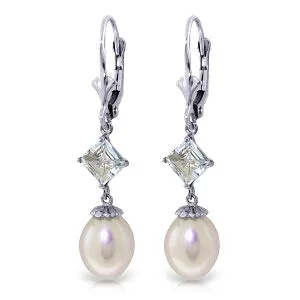 9.5 Carat 14K Whte Gold Bound By Memories Pearl Aquamarine Earrings