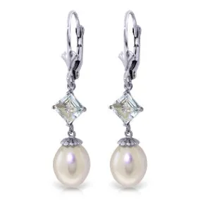 9.5 Carat 14K Whte Gold Bound By Memories Pearl Aquamarine Earrings