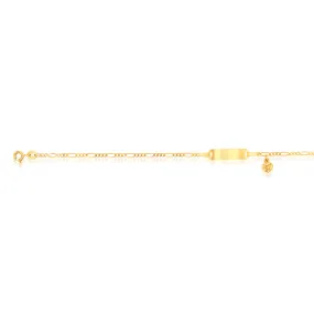 9ct Yellow Gold ID Heart Charm 50 Gauge 1:3 Figaro 19cm Bracelet