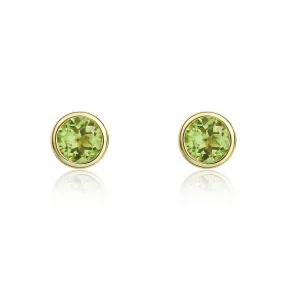 9K Yellow Gold 3mm Round Peridot Stud Earrings