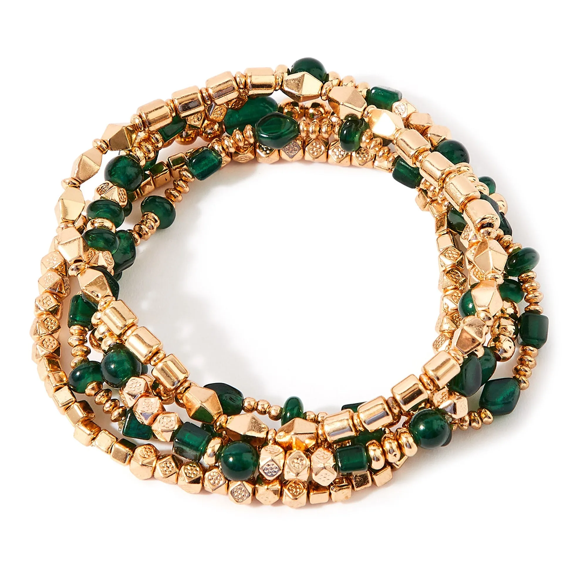 Accessorize London Women's Green Willow Beads & Metals 4 Stretch Bracelet Pack