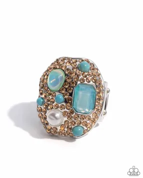 Active Artistry - Blue - Gem, Turquoise Bead, White Pearl Paparazzi Ring - May 2024 Life of the Party Exclusive