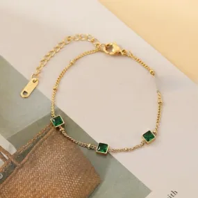 Adjustable Square Shaped Tri Emerald Stone Plated Gold Bracelet JLTB0633