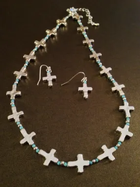 All Around Cross Necklace Set (Turquoise)