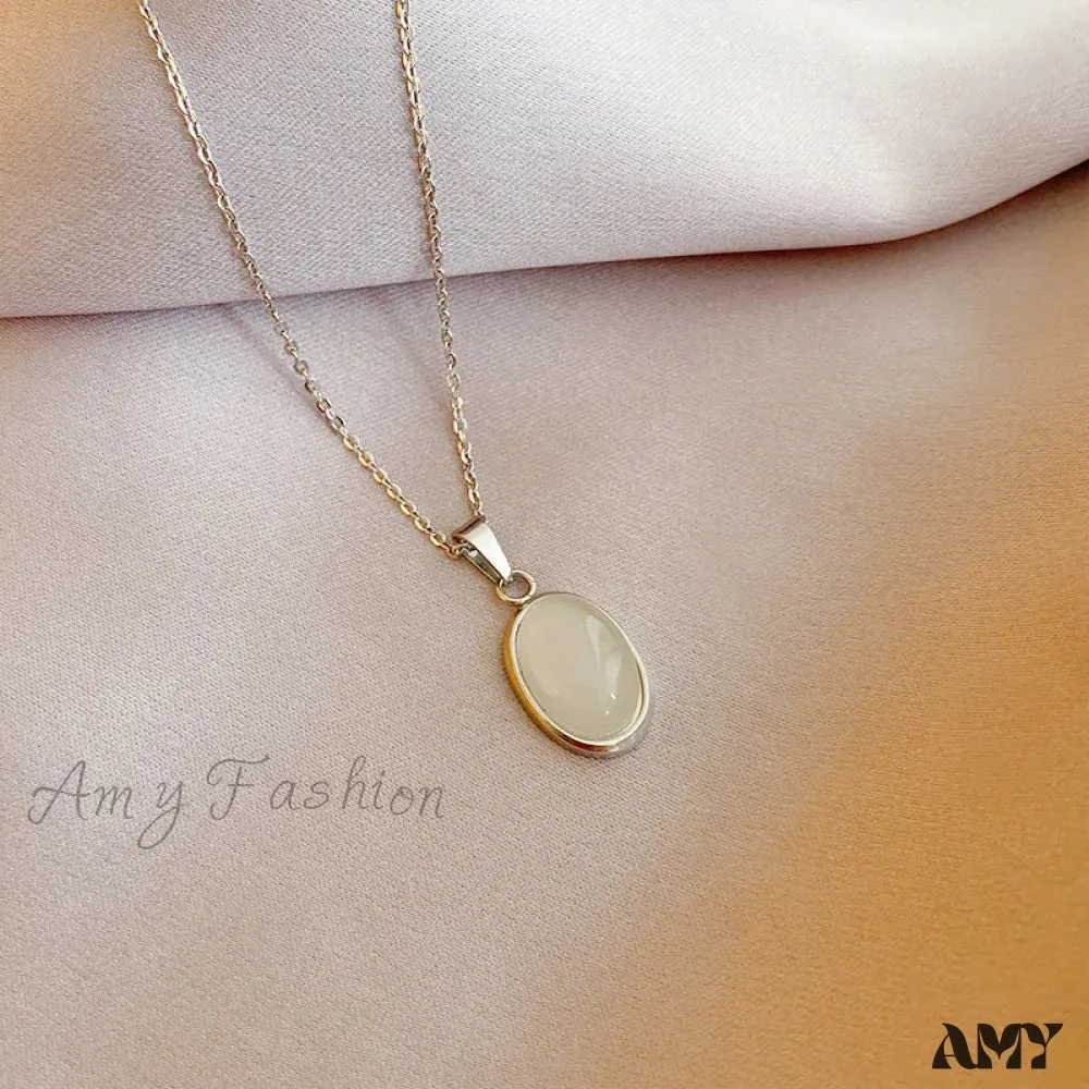 Amy Fashion - Simple Fashion Opal Stone 18K Gold Necklace