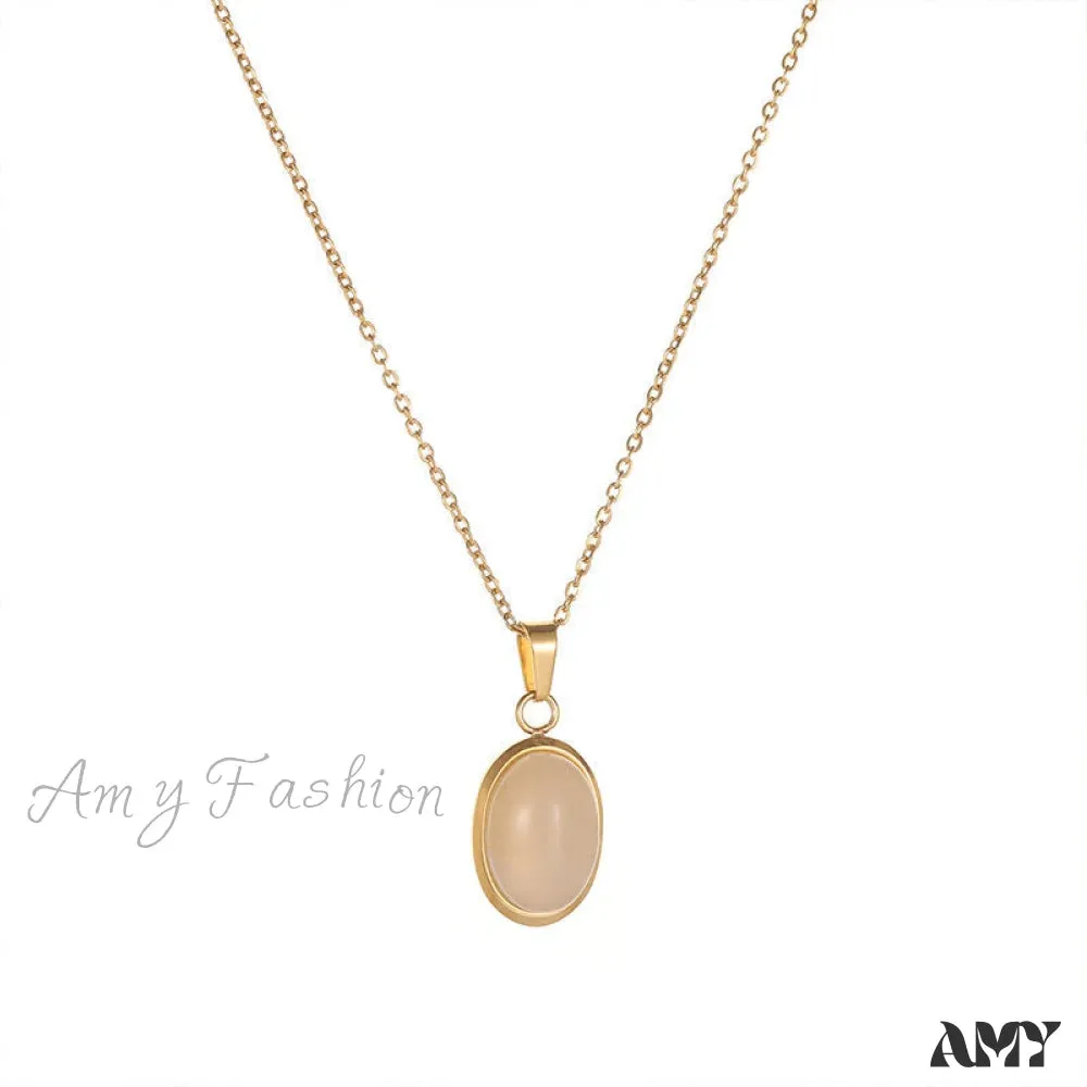 Amy Fashion - Simple Fashion Opal Stone 18K Gold Necklace