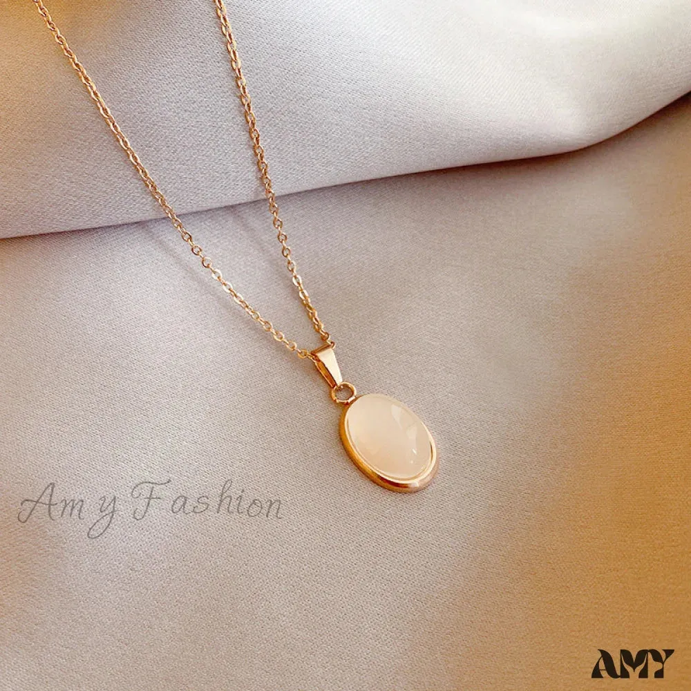 Amy Fashion - Simple Fashion Opal Stone 18K Gold Necklace