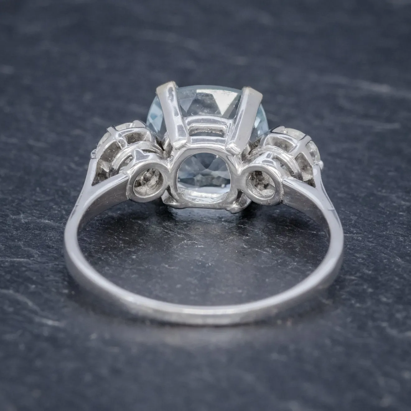 Antique Art Deco Aquamarine Diamond Trilogy Ring 18Ct White Gold Circa 1920