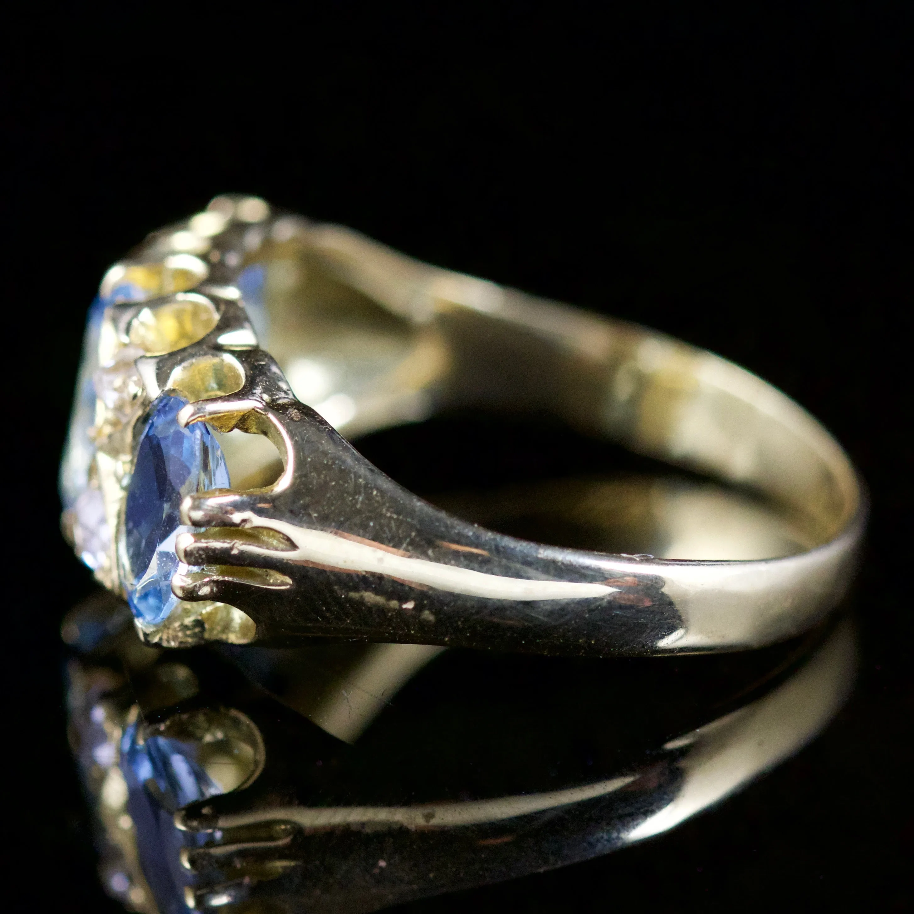 Antique Victorian Aquamarine Diamond Ring 18Ct Gold Circa 1880