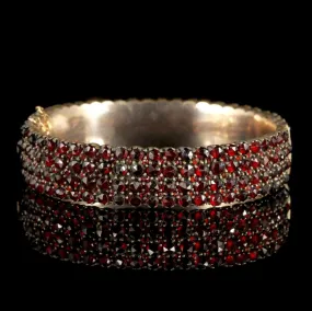 Antique Victorian Bohemian Garnet Gold Bangle Circa 1900