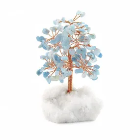 Aquamarine Copper Tree on White Crystal Base