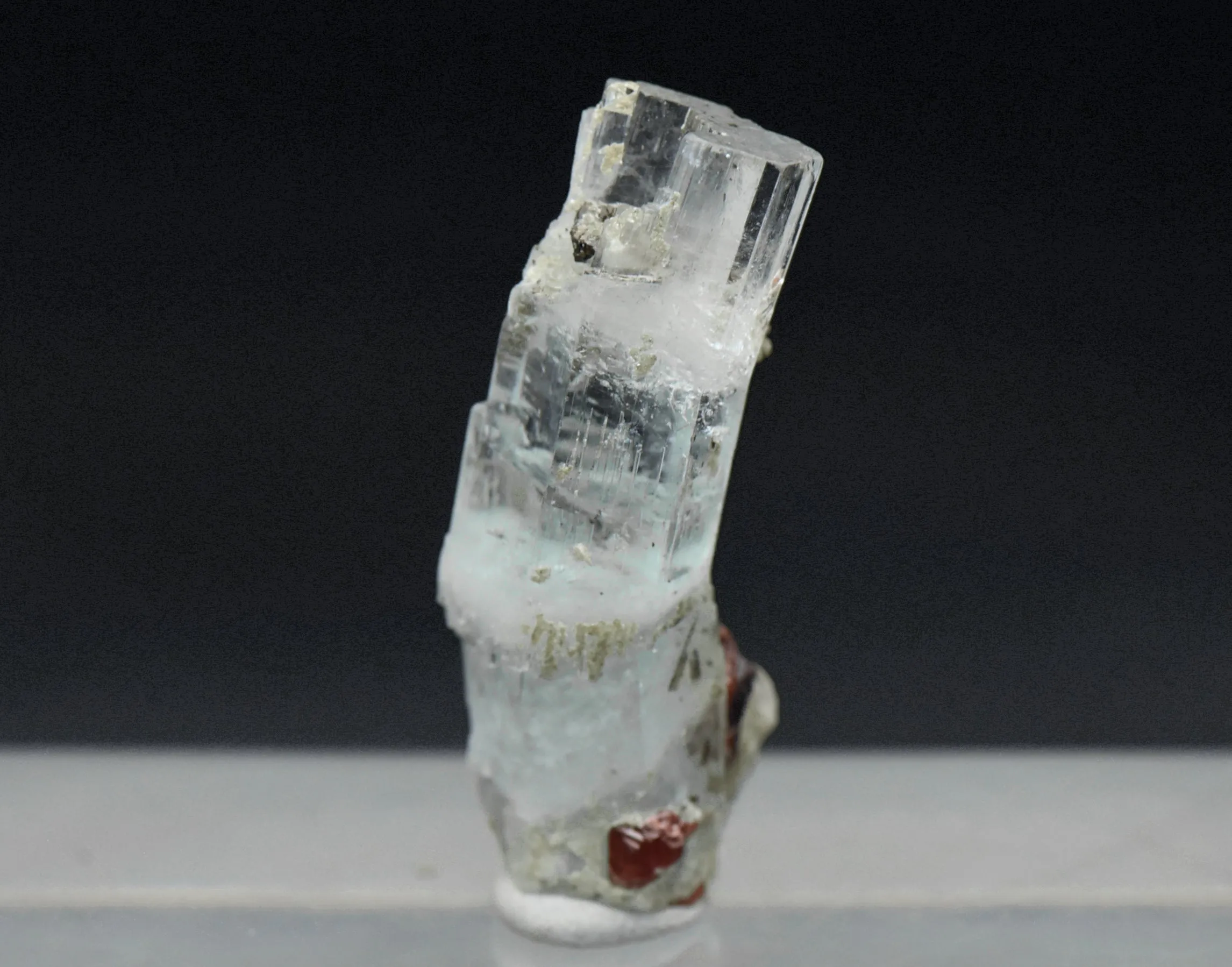 Aquamarine Crystal with Red Garnets and Mica Mineral Specimen - Pakistan