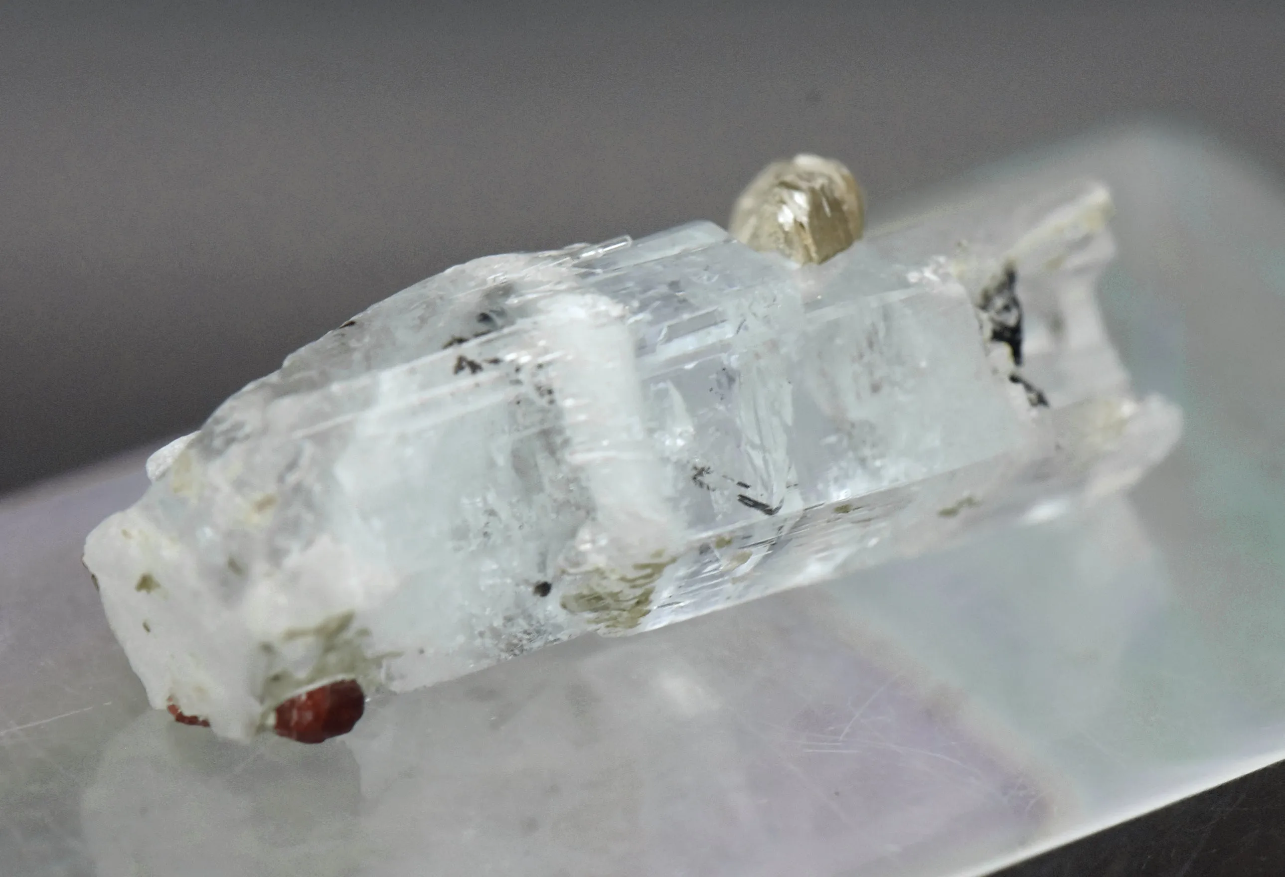 Aquamarine Crystal with Red Garnets and Mica Mineral Specimen - Pakistan