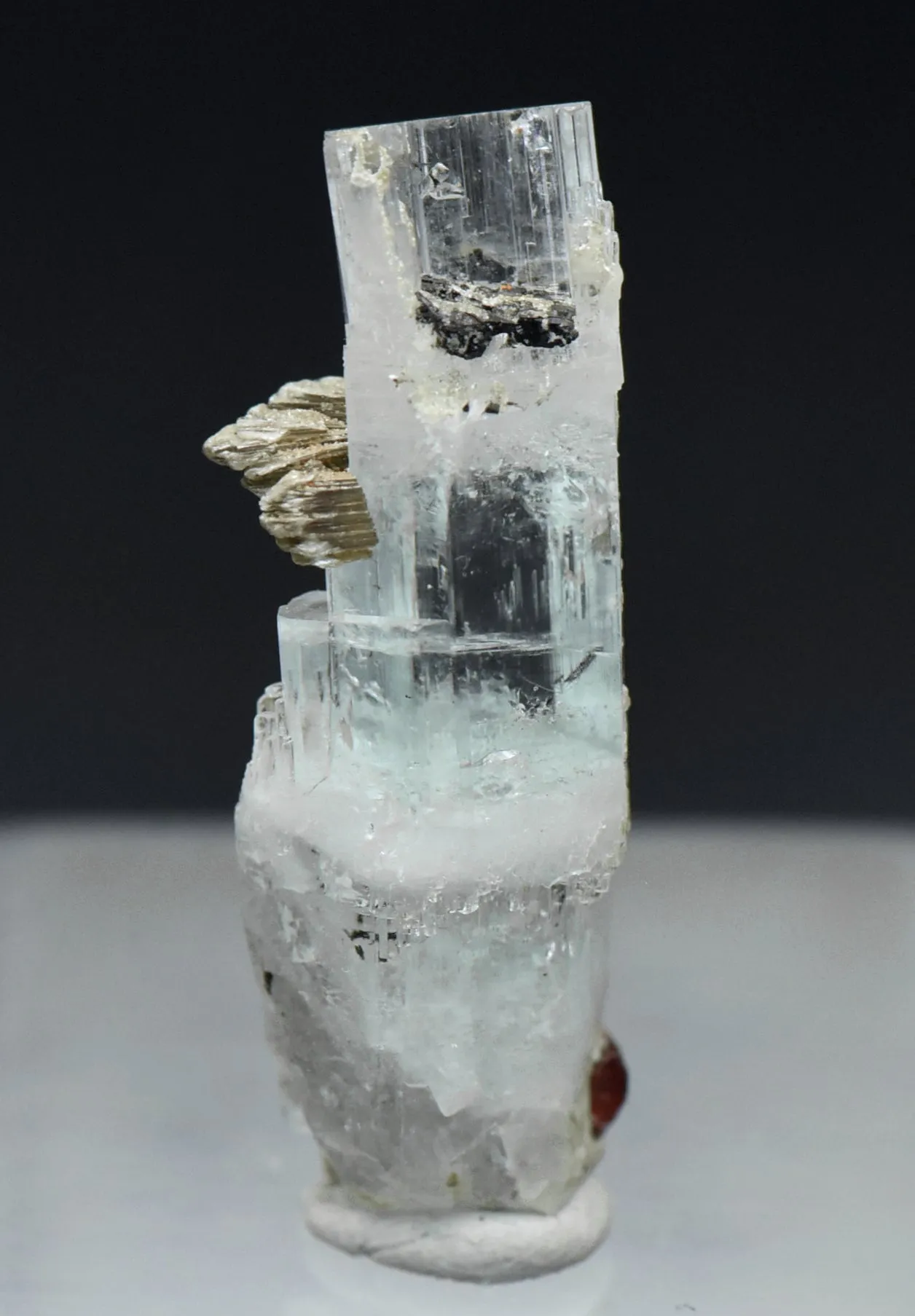 Aquamarine Crystal with Red Garnets and Mica Mineral Specimen - Pakistan