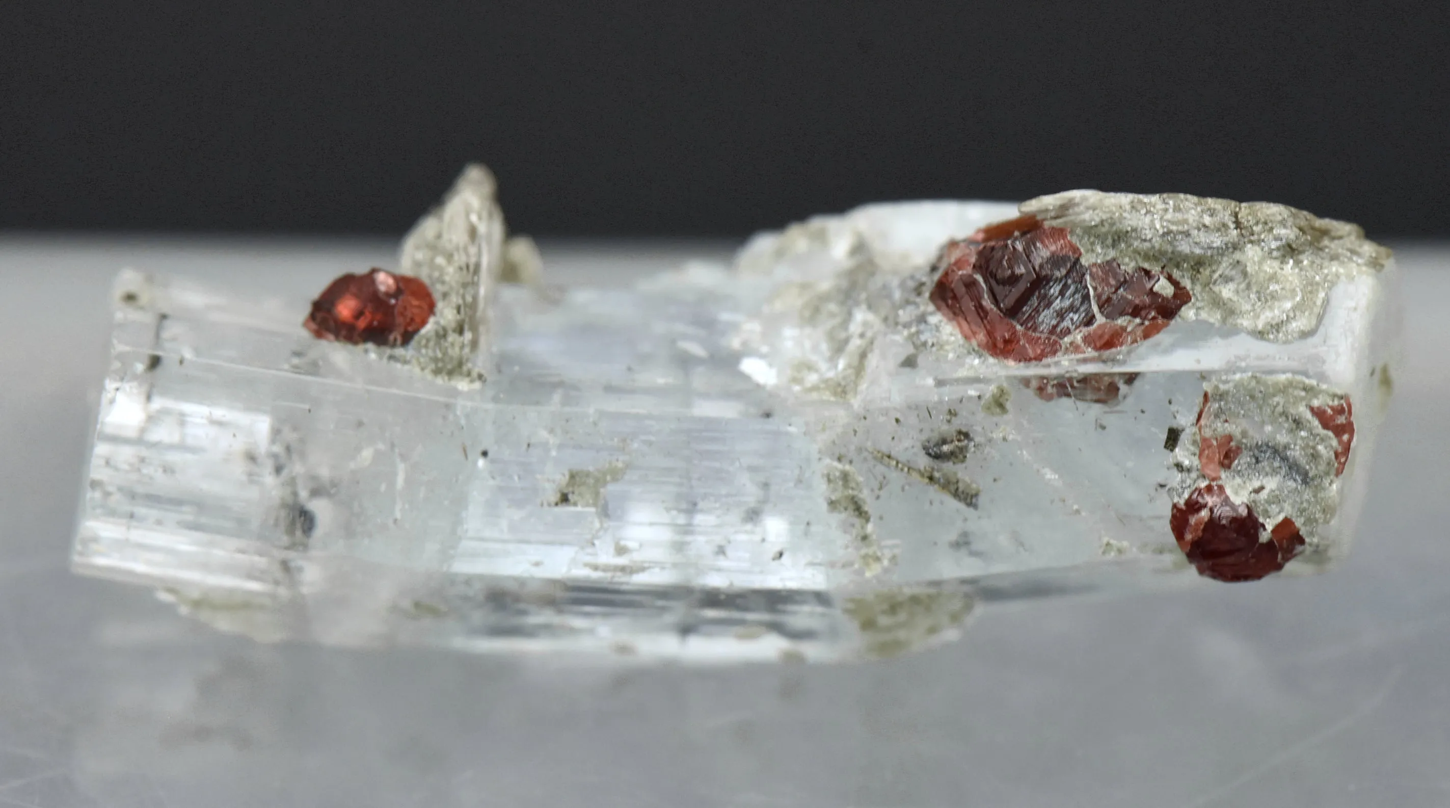 Aquamarine Crystal with Red Garnets and Mica Mineral Specimen - Pakistan