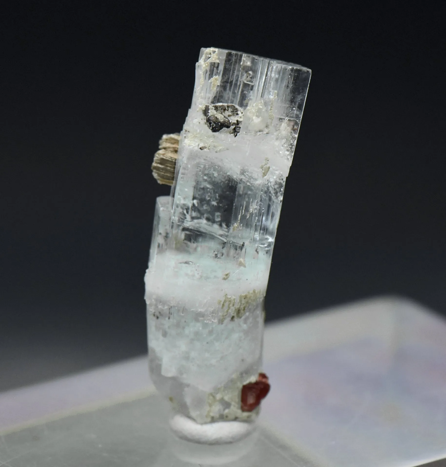 Aquamarine Crystal with Red Garnets and Mica Mineral Specimen - Pakistan