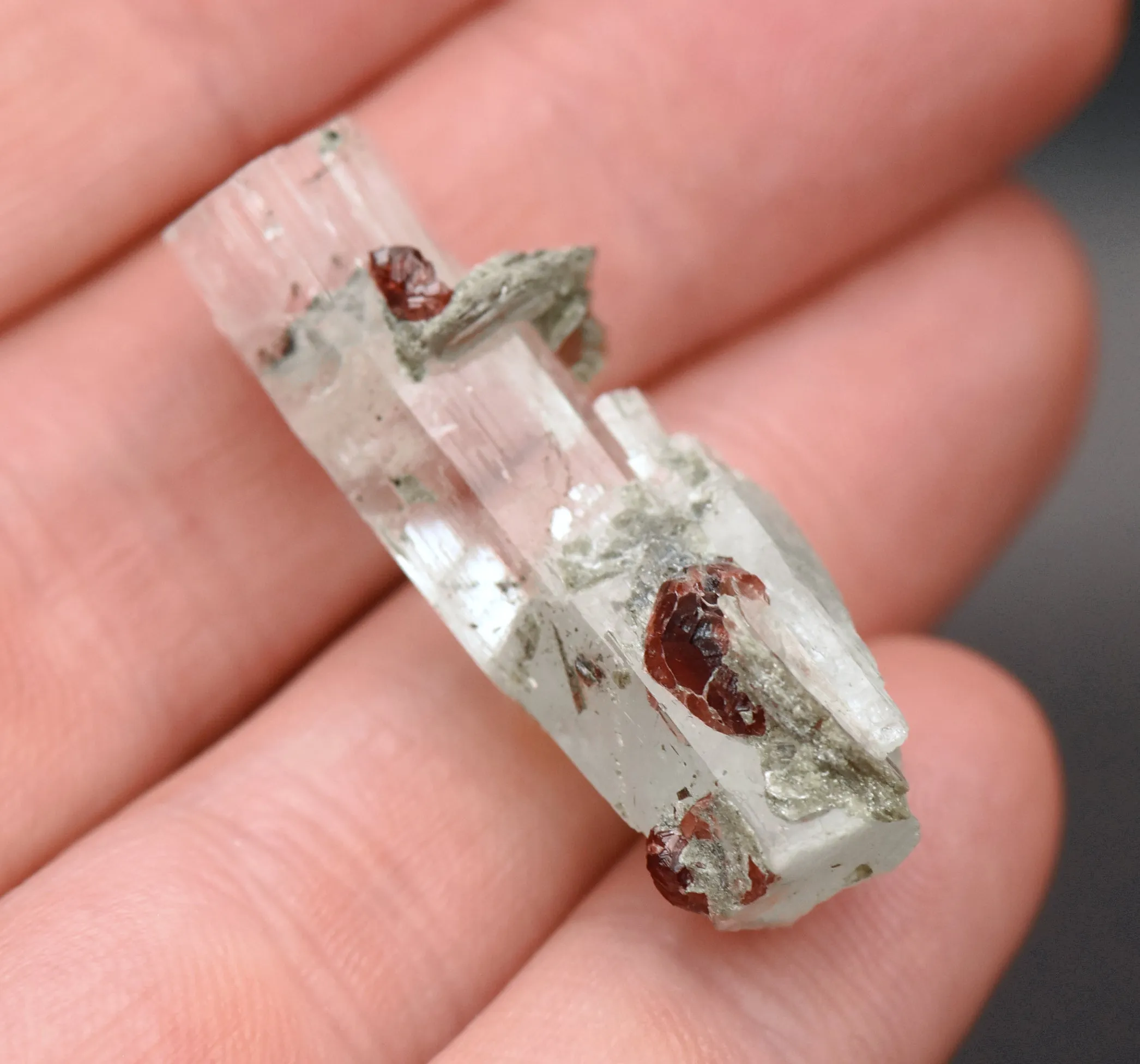 Aquamarine Crystal with Red Garnets and Mica Mineral Specimen - Pakistan