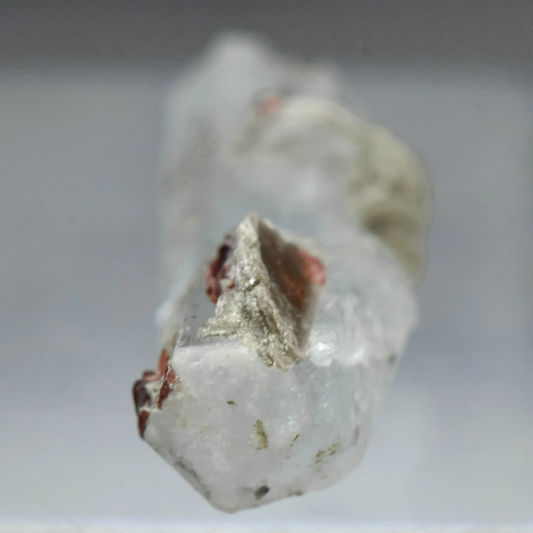 Aquamarine Crystal with Red Garnets and Mica Mineral Specimen - Pakistan