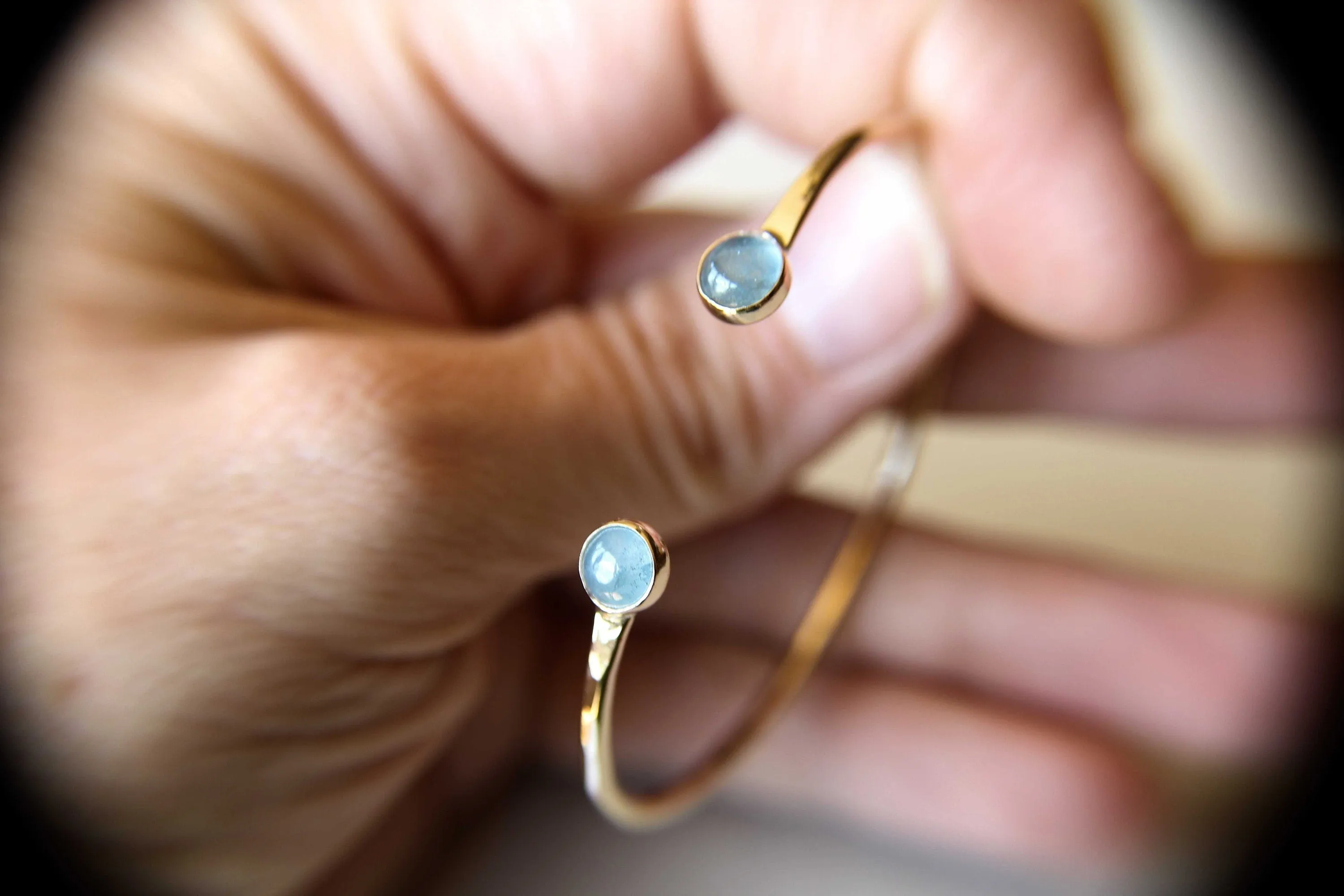 Aquamarine Cuff Bracelet, 14Kt Gold Bracelet, Gold Cuff Bracelet, Wedding Jewelry, Oval Double Stone Bracelet, Blue, March Birthstone, Gift