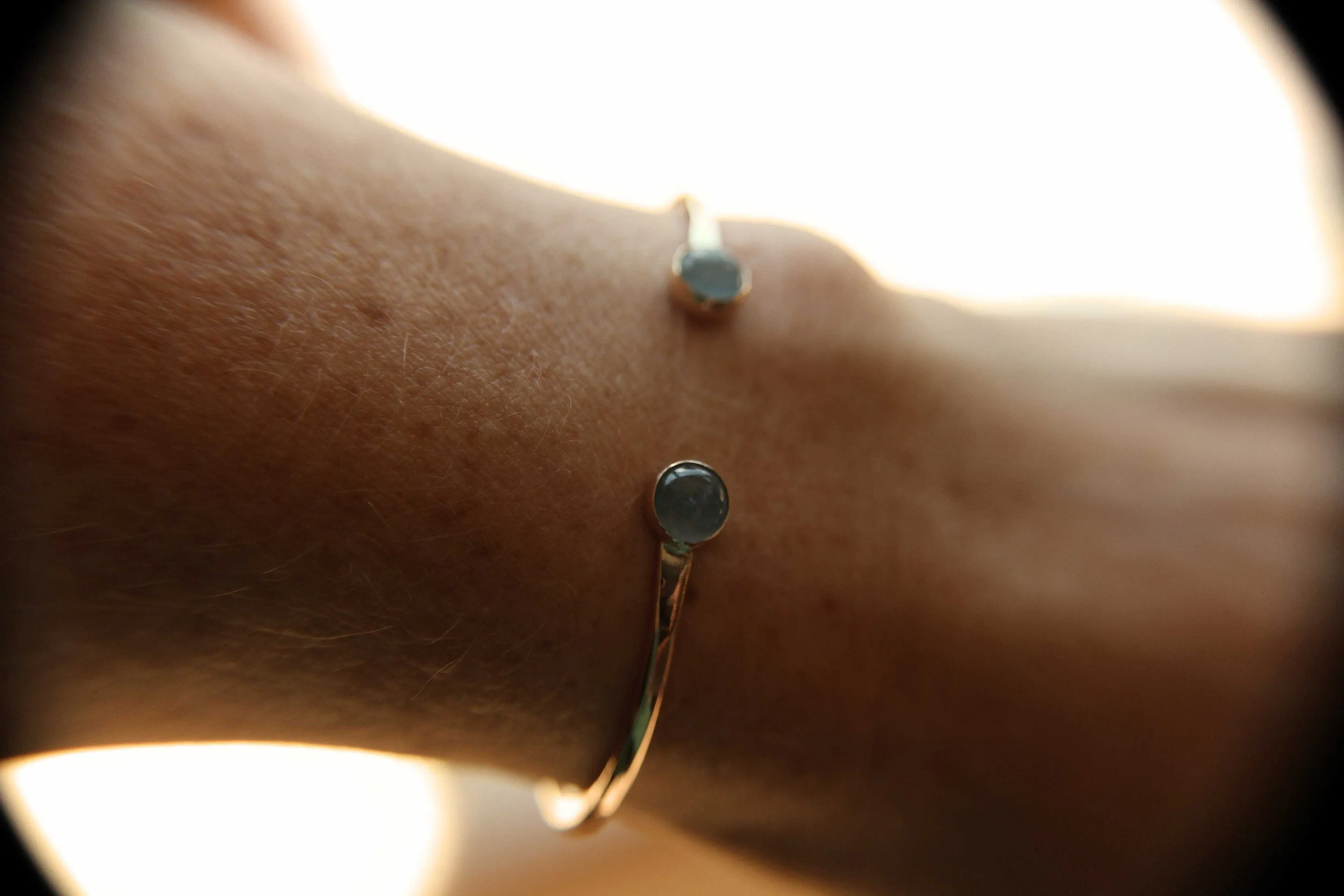 Aquamarine Cuff Bracelet, 14Kt Gold Bracelet, Gold Cuff Bracelet, Wedding Jewelry, Oval Double Stone Bracelet, Blue, March Birthstone, Gift