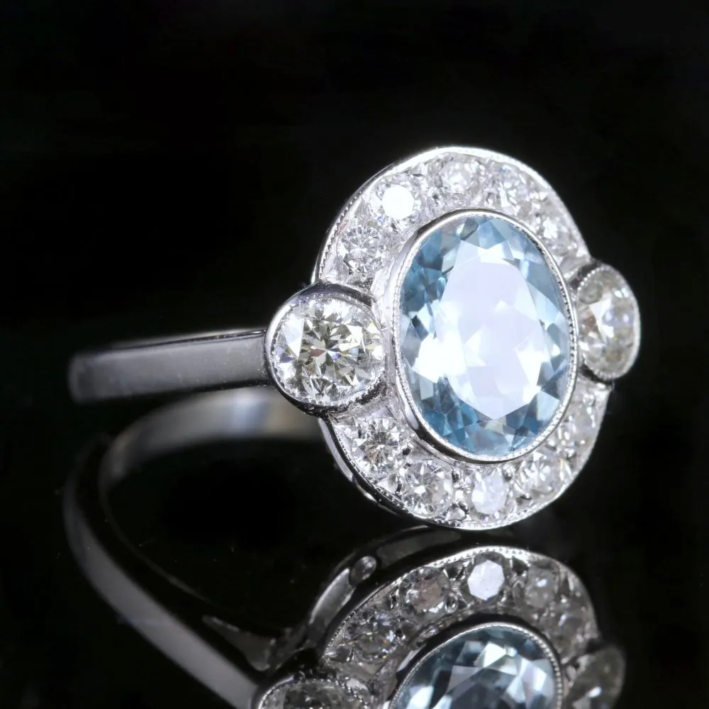 Aquamarine Diamond 18Ct White Gold Ring 2.60Ct Aquamarine