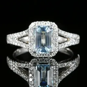 Aquamarine Diamond Engagement Ring 18Ct Gold Emerald Cut Aquamarine