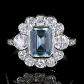 Aquamarine Diamond Ring 18Ct White Gold 2Ct Aqua