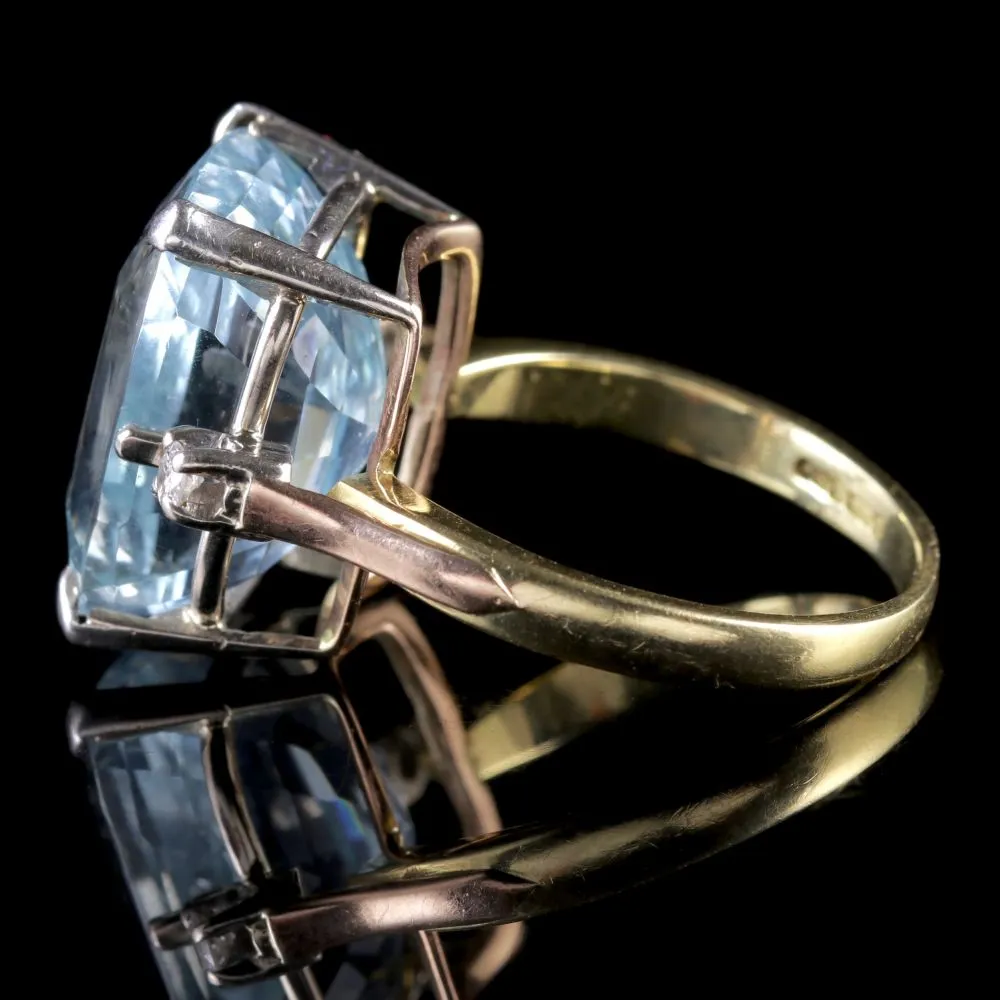 Aquamarine Diamond Ring 20Ct Aqua 18Ct Gold