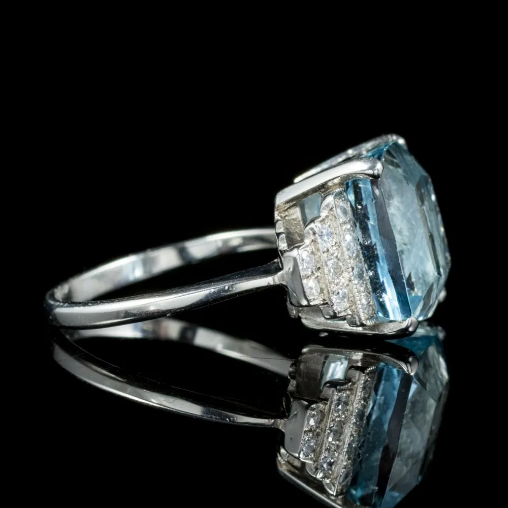 Aquamarine Diamond Ring Platinum 8Ct Aqua Engagement Ring