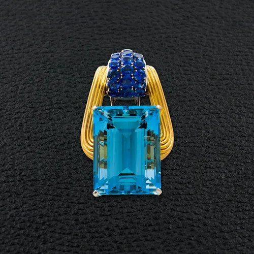 Aquamarine, Sapphire & Diamond Oscar Heyman Estate Brooch