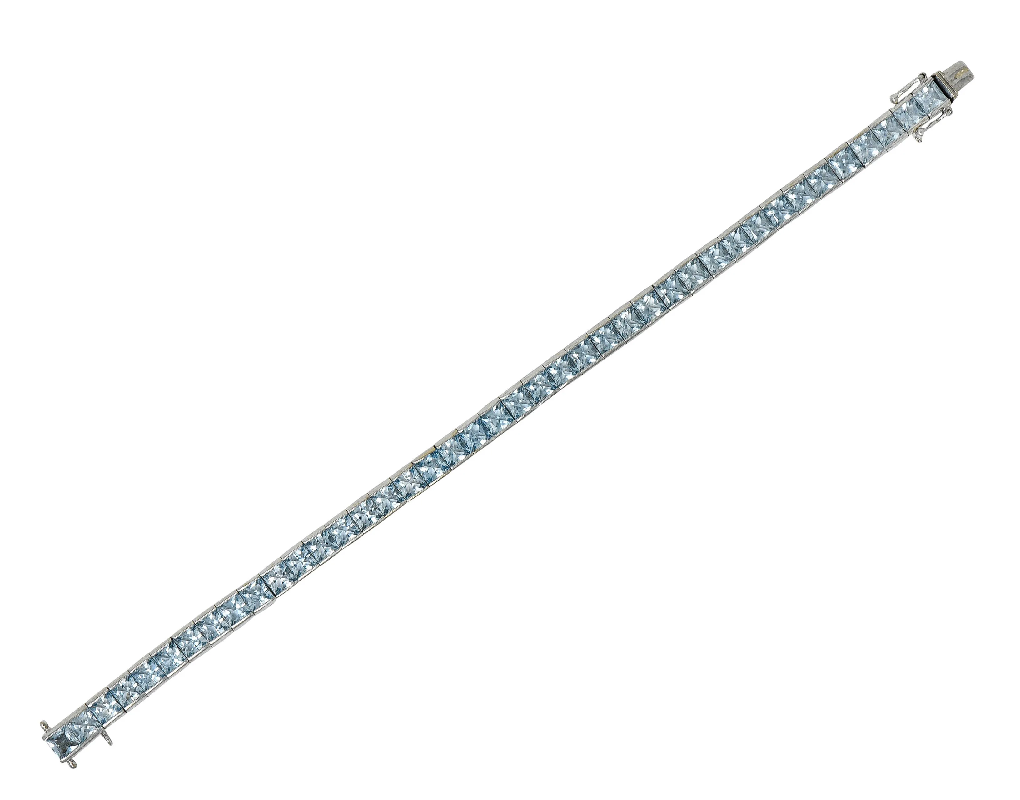 Art Deco 12.00 CTW Aquamarine 18 Karat White Gold Line Bracelet