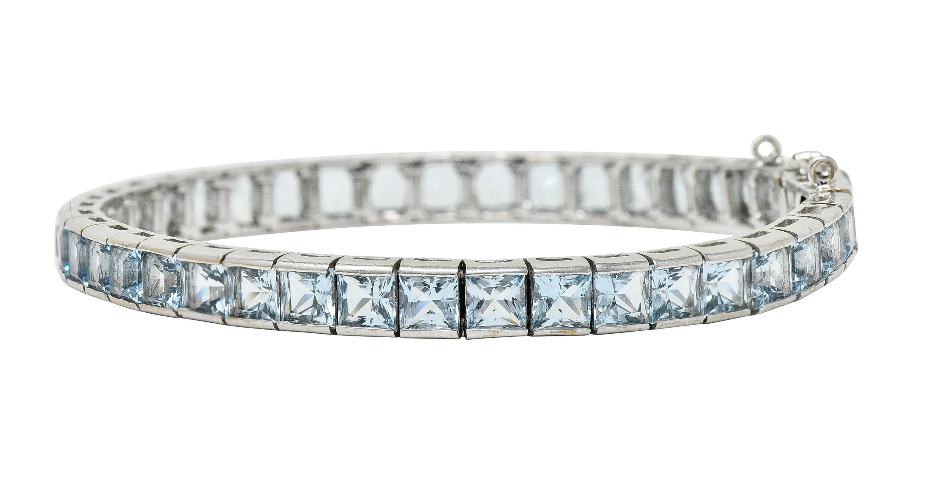 Art Deco 12.00 CTW Aquamarine 18 Karat White Gold Line Bracelet