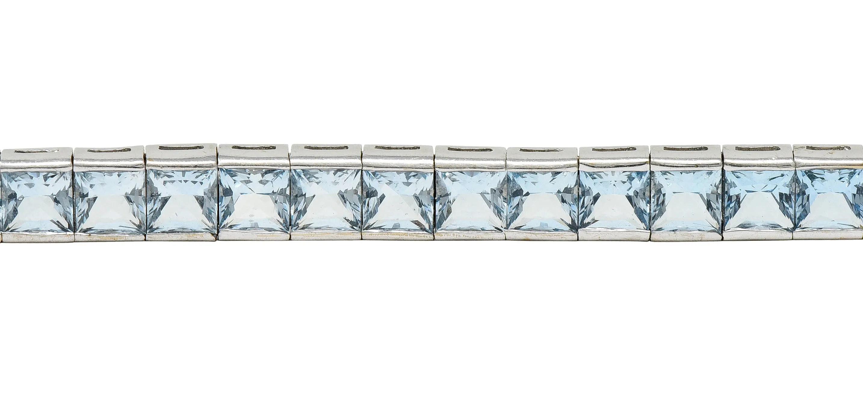 Art Deco 12.00 CTW Aquamarine 18 Karat White Gold Line Bracelet