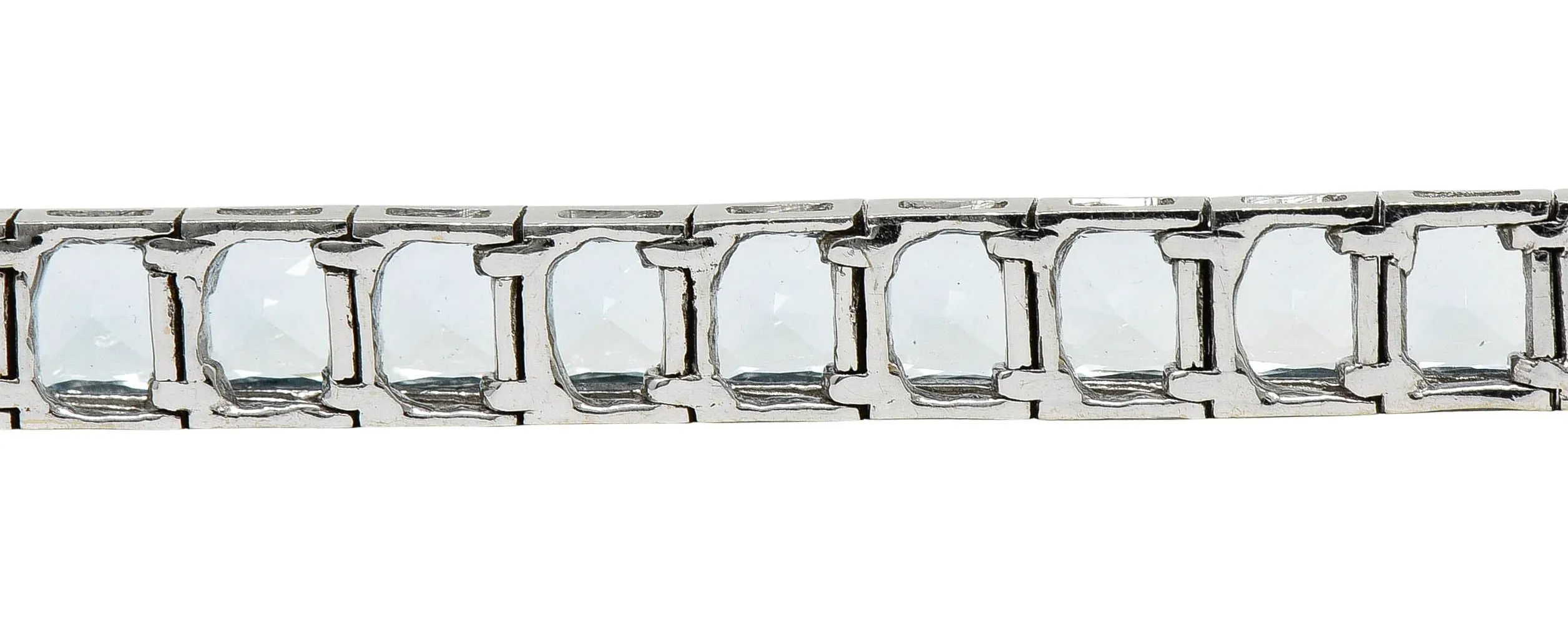 Art Deco 12.00 CTW Aquamarine 18 Karat White Gold Line Bracelet