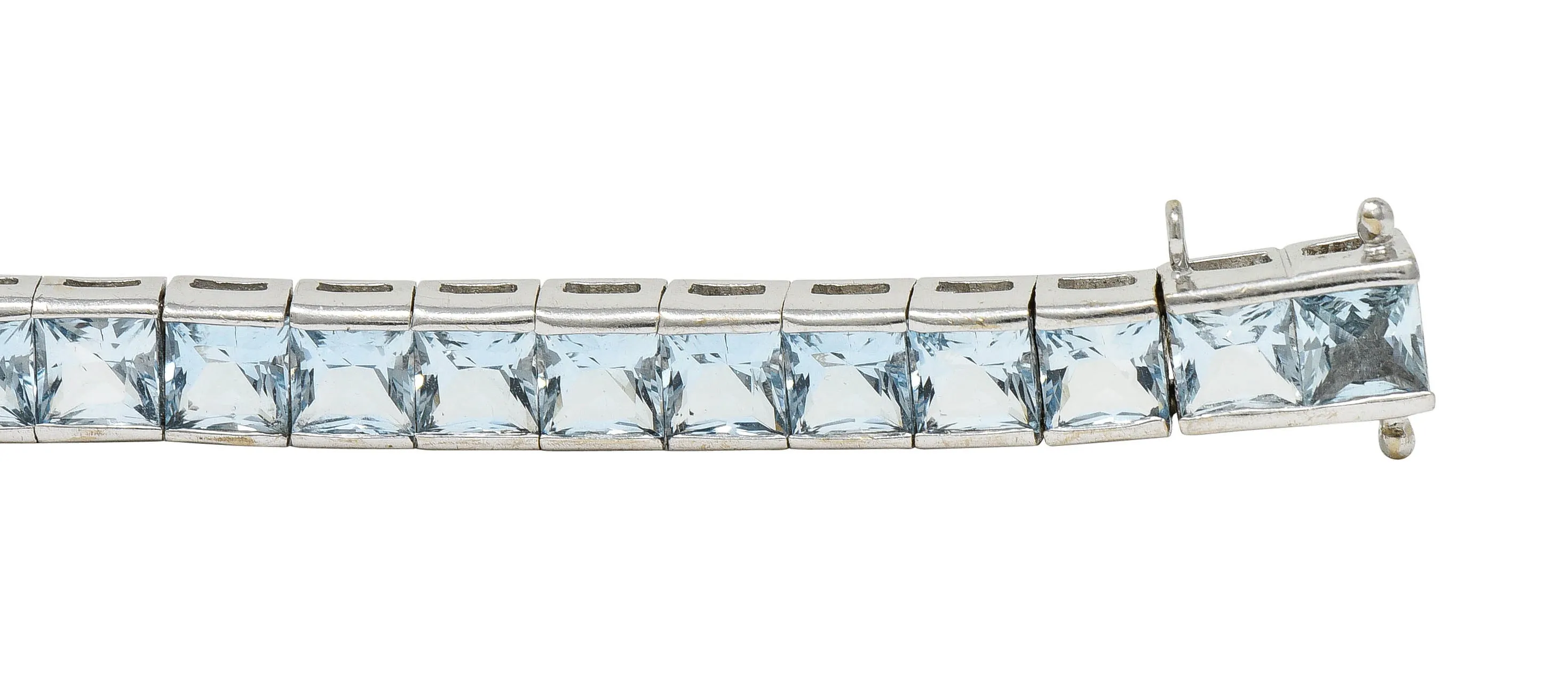 Art Deco 12.00 CTW Aquamarine 18 Karat White Gold Line Bracelet