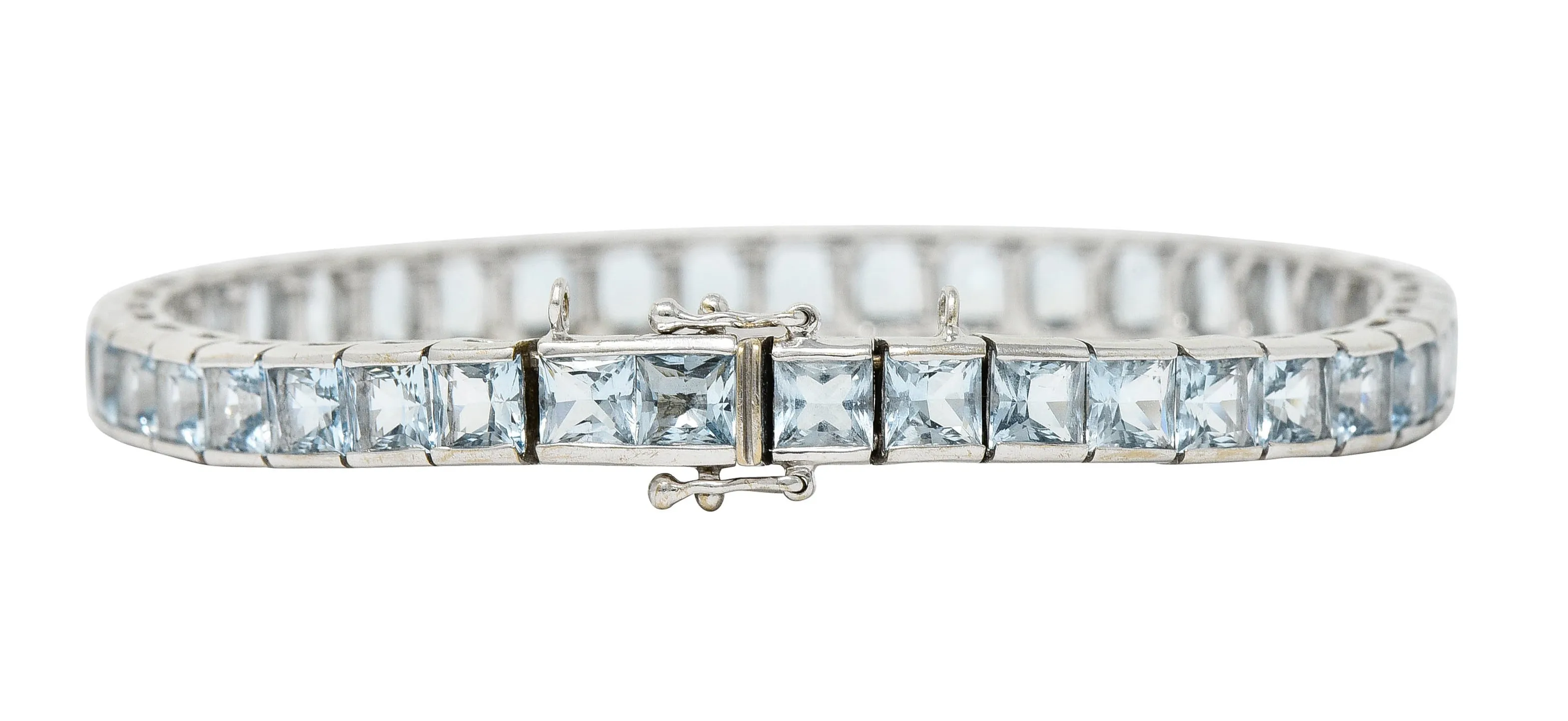 Art Deco 12.00 CTW Aquamarine 18 Karat White Gold Line Bracelet